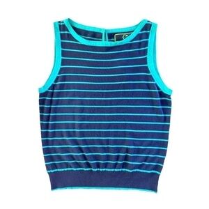 NWT C WONDER Aqua and blue crew neck sleeveless knit top. Size L